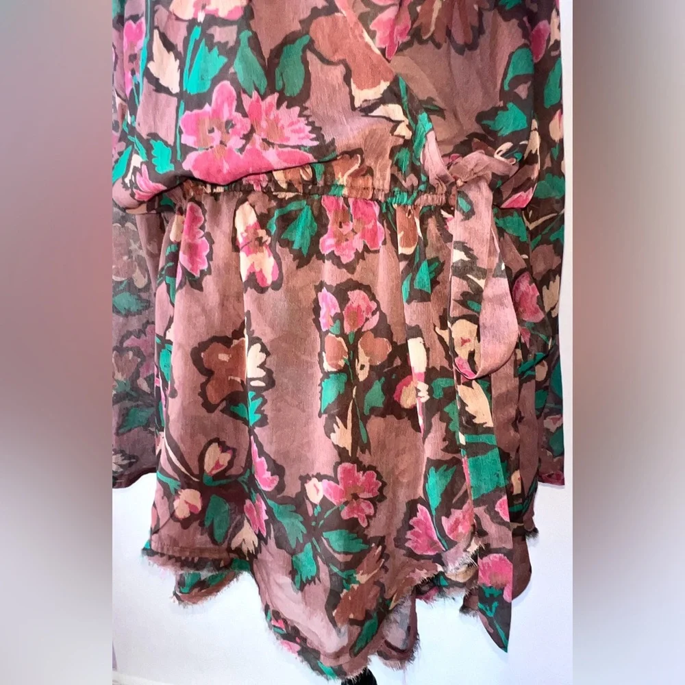 Free People Flume Printed Asymmetrical Floral Sheer Wrap‎  Tunic Medium